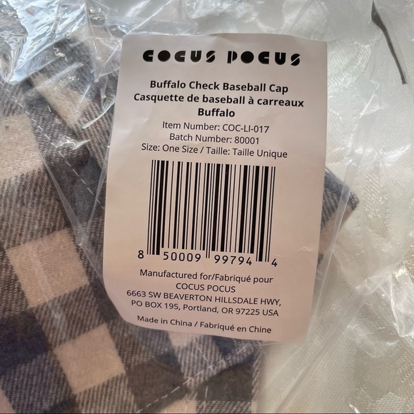COCUS Pocus Buffalo Check Cream and Grey Baseball Cap Still in Packaging - Picture 3 of 4